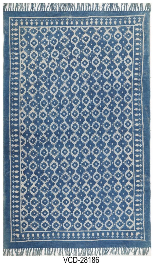 Sapphire Bloom Hand Woven Cotton Rug